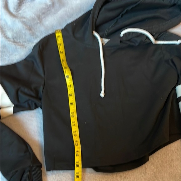 Black Cropped Hoodie with White Stripes - Picture 9 of 10